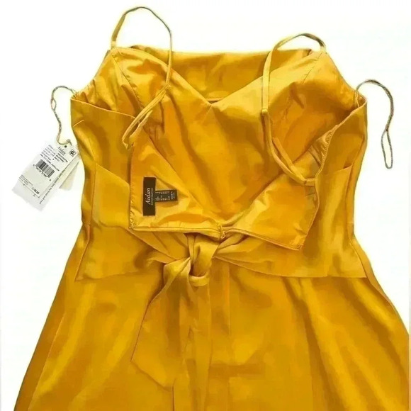 Aiden Halter Cowl High-Low Mustard Dress - Picture 3 of 9